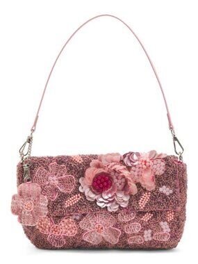 MADE IN INDIA Beaded Big Flower Pot Shoulder Bag